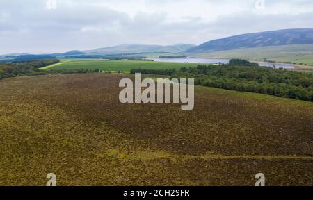 Luftaufnahme des Red Moss Naturreservats, Balerno, Midlothian. Stockfoto