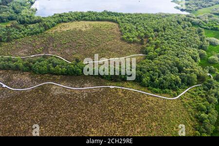 Luftaufnahme des Red Moss Naturreservats, Balerno, Midlothian. Stockfoto