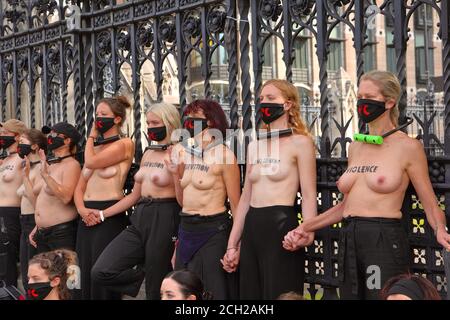 Westminster - London (UK), September 10 2020: Extinction Rebellion protestiert gegen den globalen Klimawandel. Dies ist der letzte Tag eines 10-tägigen Massenproteste. Stockfoto