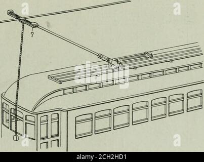 . Elektrische Eisenbahn Überprüfung . ^&^ IH-C-J EZ 10 12f ■ 10 :&gt; 10 ^ ■H 8^ Plan und Hebung des Stromsammlers. Takt, der dazu neigt, den Leiter daran zu hindern, den Kontakt an einer anderen Leitung zu erreichen, Und in der Folge werden bald tiefe Furchen in die Oberfläche der Stange geschnitten, so dass häufig Erneuerungen erforderlich sind, obwohl der größere Teil des Anteils so gut wie neu sein kann. In der abgebildeten Vorrichtung wird der Kontakt auf einer Anzahl von Stäben hergestellt, die sich leicht rechtwinklig an den Rollendraht einstellen lassen, so dass durch gelegentliche Justierung die Formung einer durchgehenden Nut verhindert wird. Stockfoto