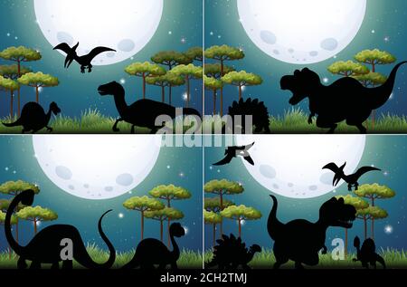 Satz von Dinosaurier in Natur Hintergrund Illustration Stock Vektor