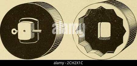 . Die Straßenbahn Überprüfung . ALLGEMEINE ELEKTRISCHE MUTTERNSICHERUNG. Die G. E. 800 Motoren sind jetzt mit einer Mutter-Sperre ausgestattet, die jede Möglichkeit des Verlusts einer Mutter ausschließt. Es ist simplya Kappe angeordnet, um über die Sechskantmuttern und Heldon durch einen Splint durch das Ende der Schraube setzen passen. Die. Kappe hat zwölf Ecken statt sechs, so dass es aretwelve mögliche Anpassungen an eine Umdrehung der Mutter insteadvon sechs, wie es wäre, wenn die Kappe mit sechseckigen gemacht wurden. William H. Graham, Sekretär der Pleasant Val-ley Traction Company, Pittsburg, ist in Kalifornien, um sich zu melden. Bevor er ging, der Sonntag scho Stockfoto