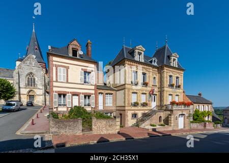 Fassade des Rathauses von Beaumont-en-Auge, Normandie, Frankreich Stockfoto