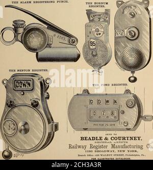 . Die Straßenbahn Zeitschrift . DER ALARM REGISTRIERT PUNCH CHESTERMAN REGISTER. II BEADLE & COURTNEY, Railway Register Manufacturing Co., 1193 BROADWAY, NEW YORK, Niederlassung: 426 WALNUT STEEET, Philadelphia, Pennsylvania, FÜR BEBILDERTEN KATALOG. 66 DIE STRASSENBAHN JOURNAL. [Januar 1885. DEMORESTS UNFEHLBARES DUPLEX REGISTER kombiniert Einfachheit, Effizienz und AbsoluteAccuracy. Da jede Fahrt und jeder Fahrpreis, wenn geläutet, auf einem Innenblatt doppelseitig ist, das nicht manipuliert werden kann, ist der Dirigent sein eigener Detektiv, Kollusion oder Betrug unmöglich. Als Illustration einer praktischen und einmümigen Stockfoto