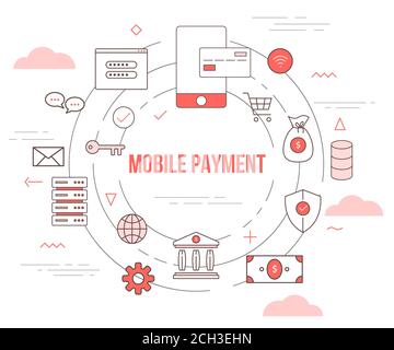 Mobiles Ppayment-Konzept mit Icon Set Template Banner mit moderner Orangefarbenes Design Stock Vektor