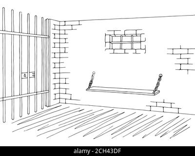 Gefängnis Innengrafik schwarz weiß Skizze Illustration Vektor Stock Vektor