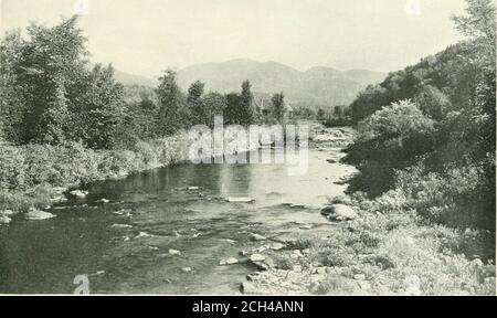 . Berge von Neuengland . MOUNT CANNON UND GALERIVER AUS FRANKEN Neu- HAMFSHlRT -..^^^ Bühne aus Littleton, N. //., IT^Hite Mountains Division, Boston und Maine R. R.. CRAWFORD NOTCH FROMMOUNT WILLARD New Hampshire Stockfoto