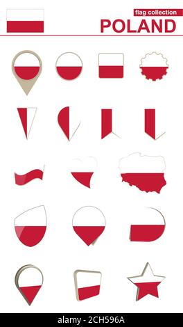 Polen Flagge Sammlung. Großes Set für Design. Vektorgrafik. Stock Vektor