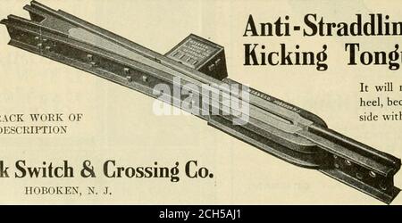 . Elektrische Eisenbahn Überprüfung . Porter Derailing Switches The Cleveland Frog & Crossing CO., Cleveland AvoidAccidents by UsingThisSwitch SPECIAL TRACK WORK OFEVERY BESCHREIBUNG Anti- Straddling or Anti-Kicking Tongue Switch. New York Switch & Crossing Co. HOBOKEN, N. J. Es wird nicht an der Ferse herunterfahren, weil es mit einer Federspannung an beiden Seiten und fest auf seinem Bett gehalten wird. Ein Auto kann diese Zunge nicht straddeln. SCHREIBEN SIE TOR SPECIALCIRCULAR 25. JANUAR 1908. ELEKTRISCHE EISENBAHN BEWERTUNG L5 ZUM VERKAUF. FÜR SCHNELLE LIEFERUNG 6 55-FT. Passagier, Gepäckwagen Und Raucher Karosserie Hauptfach 26 0 Smokin Stockfoto