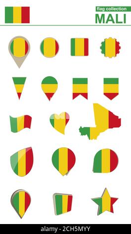Sammlung Der Mali-Flagge. Großes Set für Design. Vektorgrafik. Stock Vektor