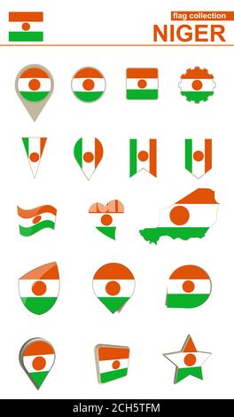 Sammlung Der Niger-Flagge. Großes Set für Design. Vektorgrafik. Stock Vektor