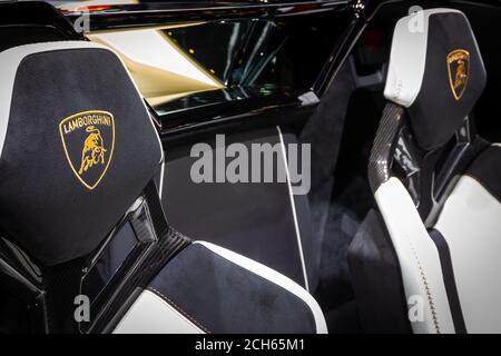 Lamborghini Aventador SVJ Roadster Sportwagen Debüt auf dem 89. Genfer Autosalon. Genf, Schweiz - 5. März 2019. Stockfoto