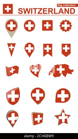 Schweiz Flag Collection. Großes Set für Design. Vektorgrafik. Stock Vektor