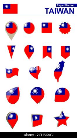 Taiwan Flag Collection. Großes Set für Design. Vektorgrafik. Stock Vektor