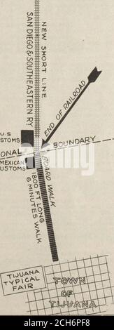 . San Diego Offizielle Zeittafeln Interurban Steamship Railroad . Zeigt Entfernung von S. D. & S.E.Terminal zu typisch mexikanischen Messe uns ZOLL (NT ernational. ME/1 CANCUSTOMS Autos verlassen von THIRD UND BROADWAY Nil 1 Stockfoto