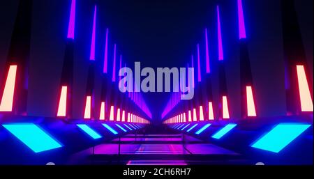 3d-Rendering Sci-Fi futuristischen Neon-Korridor mit lila, blau und rot Licht-Effekt. Stockfoto