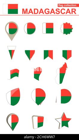 Madagaskar Flag Sammlung. Großes Set für Design. Vektorgrafik. Stock Vektor