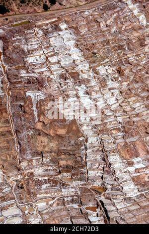 Die Maras Salzverdunstung Teiche im Heiligen Tal der Inkas in Peru. Die Teiche sind seit den Tagen der Inkas in Gebrauch. Stockfoto