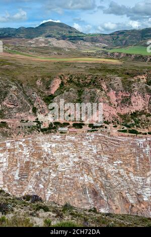 Die Maras Salzverdunstung Teiche im Heiligen Tal der Inkas in Peru. Die Teiche sind seit den Tagen der Inkas in Gebrauch. Stockfoto