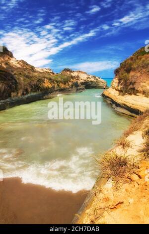 Canal D'amour gelb Strand Felsen in Sidari, Korfu Stockfoto