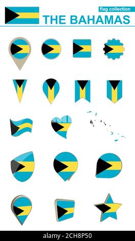 Die Bahamas Flag Collection. Großes Set für Design. Vektorgrafik. Stock Vektor