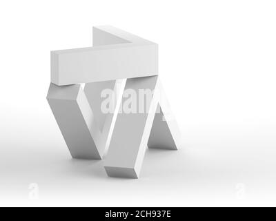 Abstrakte Gleichgewicht Stillleben Installation mit drei Ecken stehen auf weißem Hintergrund. 3d-Rendering-Illustration Stockfoto