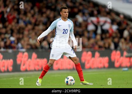 Englands DELE Alli in Aktion während des International Friendly im Wembley Stadium, London. DRÜCKEN Sie VERBANDSFOTO. Bilddatum: Donnerstag, 2. Juni 2016. Siehe PA Geschichte FUSSBALL England. Bildnachweis sollte lauten: David Davies/PA Wire. EINSCHRÄNKUNGEN: Nutzung unterliegt FA-Einschränkungen. Nur für redaktionelle Zwecke. Kommerzielle Nutzung nur mit vorheriger schriftlicher Zustimmung des FA. Keine Bearbeitung außer Zuschneiden. Rufen Sie +44 (0)1158 447447 an, oder besuchen Sie www.paphotos.com/info/, um alle Einschränkungen und weitere Informationen zu erhalten. Stockfoto