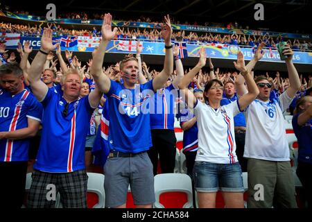 Island-Fans jubeln von der Tribüne aus auf ihre Seite. Stockfoto