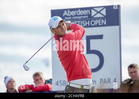 Deutschlands Martin Kaymer schlägt am 15. Loch am Tag einer der 2016 AAM Scottish Open in Inverness ab. Stockfoto