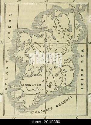 . Eine Einführung in die Geographie, alte moderne, und heilig, mit einem Umriss der alten Geschichte. Landschaft des surrounding Land, sind groß und zu Recht bewundert. Cork, die zweite Stadt in Irland, zeichnet sich durch feinen Haibour und umfangreichen Handel aus. Belfast, die blühendste und literarischste Stadt Irlands, ist die nächste an Bedeutung. Es ist der Sitz der Leinenherstellung, und sein Handel ist am umfangreichsten. Limerick, am Shannon, wird normalerweise als die dritte Stadt in Irland angesehen, aber Belfast übertrifft sie sowohl in der Population als auch im Handel. Waterford liegt neben Limerick i Stockfoto