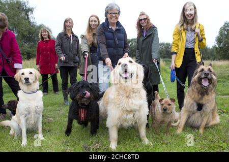 Die Bewohner von Melton Mowbray und ihre Haustiere feiern die Eröffnung eines neuen Hundeaktivitätspfad im Melton Country Park in Leicestershire, der im Rahmen der tierfreundlichen Initiativen, die vom gemeinderat und Mars Petcare eingeführt werden, eingerichtet wurde. Stockfoto