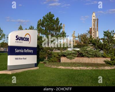 Suncor Energy Ölraffinerie Auf Der River Road Sarnia Ontario Kanada Stockfoto