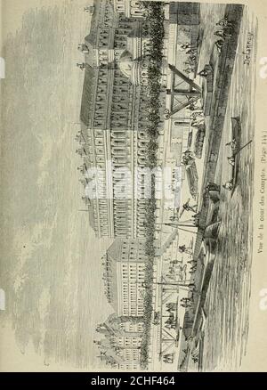 . Les merveilles du nouveau Paris-- . Presque contigu au palais du Grand Luxemburg. Le Petit Luxembourg fut bâti en 1629, par Richelieu, pour lui servirde demeure en Attendant que le Palais-Cardinal fût construit.Il communiquait autrefois au Grand Luxembourg par uncorps de bâtiment. CE fut là que le maréchal Ney attendit sacondamnation. Depuis, ce palais resta désert. Il neut denouveaux hôtes quà la révolution de Juillet 1830 : lesministres de Charles X y furent enfermés avant le jugementde la Chambre. Puis vinrent Fieschi et ses complices;Alibaud et Meunier ; à loccasion du fameux procès répu Stockfoto