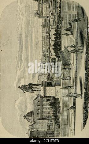 . Les merveilles du nouveau Paris-- . né à langlaise et planté darbrisseaux toujours vertsqui lui donnent un air de fraîcheur ; lorsque lEmpereurne sy promène pas, il est ouvert au public. Le jardin pu-blic se compose dune grande allée bordée darbres dechaque côté, avec une pièce deau à chaque extrémité : ilest principalement fréquenté par de vieux rentiers, desbonnes denfants, des demoiselles sur le retour en quête demaris, etc. Le jardin particulier est orné de copies en Bronze desantiques suivants : le Laocoon, la Diane, lApollon du Bel-védère, lAntinoos, la Vénus de Médicis; un Hercule et Stockfoto