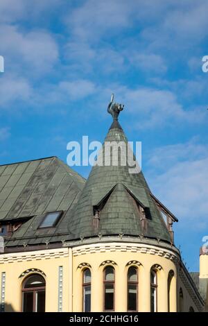 Katzenhaus in der Altstadt von Riga, der Hauptstadt Lettlands. Es wurde 1909 erbaut Stockfoto