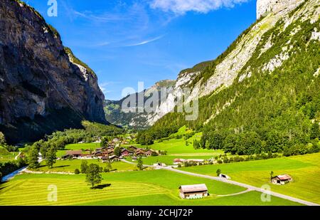 Lauterbrunnental vom Stechelberg aus gesehen, Schweiz Stockfoto