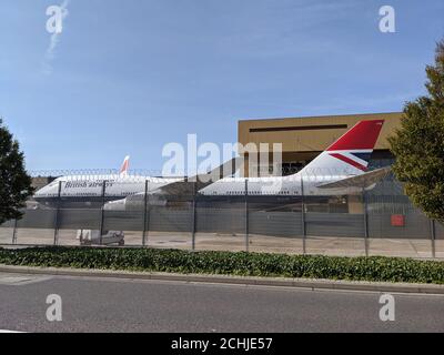 Die letzten 4 Boeing 747 von British Airways warten auf den Transfer zum Schrottmann, British Airways Boeing 747 Fleet Retirement, British Airways Engineering, Stockfoto