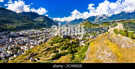 Basilika Valere und Schloss Tourbillon in Sion, Schweiz Stockfoto