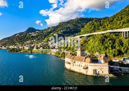 Schloss Chillon am Genfer See in der Schweiz Stockfoto