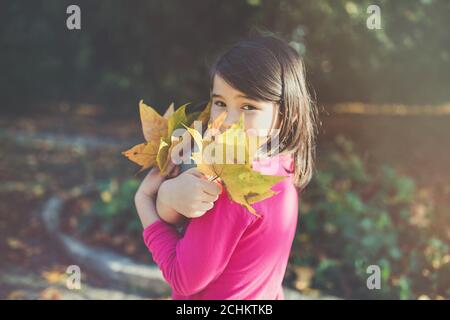 Glücklich gemischt Rennen japanische Mädchen im Herbst Park Stockfoto