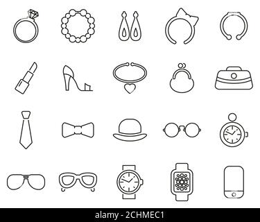 Zubehör Symbole Thin Line Set groß Stockfoto
