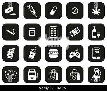 Suchting Icons Weiß Auf Schwarz Flat Design Set Groß Stockfoto