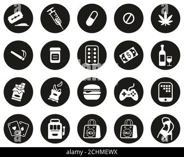 Suchting Icons Weiß Auf Schwarz Flat Design Kreis Set Groß Stockfoto