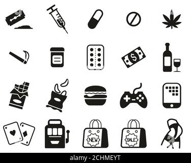 Sucht Symbole Black & White Set groß Stockfoto