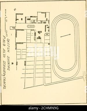 . Ausbildung des Trabrennpferdes : eine natürliche und verbesserte Methode der Ausbildung Trabrennpferde und Pferde auf der Grundlage von zwanzig Jahren Erfahrung . die Stachelrassen-Stute Gorgo und Faustine ; importiert FairyRose, Mutter von Shannon Rose ; Glendew, die Mutter von Guenn und Geoffrey ; Lady Evangeline, Mutter der Flutflut, und andere Stuten des reichsten Rennblutes von Amerika und England. Der Superintendent und Trainer der Vollblutabteilung ist Herr HenryWalsh. Die Geschäftsführung von Palo Alto liegt seit vielen Jahren in den Händen von Herrn Ariel Lathrop, der die allgemeine Leitung und Leitung aller Gouverneur Stanfordsvast FIN hatte Stockfoto