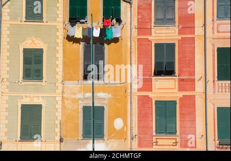 Ligurische Häuser in Portofino Stockfoto