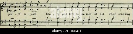 . Lieder, die wir gerne singen : eine Sammlung von bekannten Liedern und Hymnen für Gymnasien und normale Schulen und für Versammlungen . .=; – E P –=1 – 1» 1 SOLDATENCHOR 59. 5^: --i -&gt;&- t ^--=^ ^ – r t i N- -^ J^^^^^IST^ S  --^=^ --i   :=!=: cop - y their vir - tues bold! Cour - Alter im Herzen und ein Schwert in der Hand, 9^ ^-J (S---- s*- -.Si- -F -i- :^. :P Alle :F^ Stockfoto