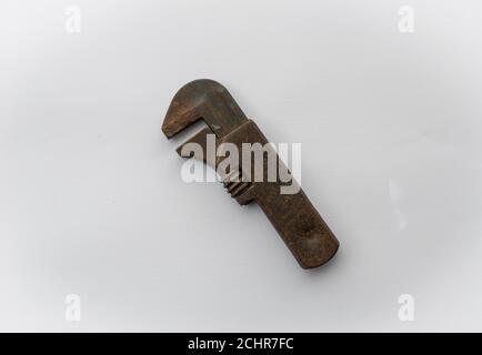 vintage adjustable spanner   isolated on white backgroud Stock Photo