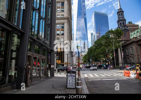 Neunzehn Jahre nach dem Zusammenbruch der World Trade Center Türme, eine moderne U-Bahn-Hub auf Fulton Street verbindet sich mit dem World Trade Center, August 23, Stockfoto
