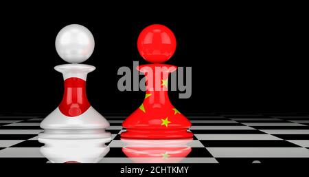 China und Japan Konfrontation und Beziehungen Konzept. 3D-Rendering Stockfoto